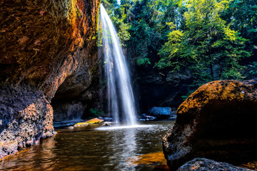 Fototapeta premium Haew Suwat waterfall in Khao Yai National Park in Thailand,,deep forest on summer.