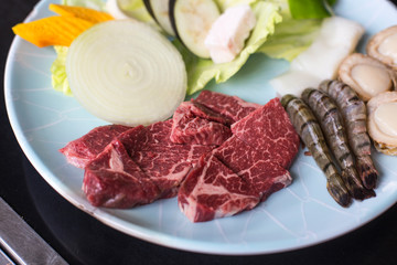 Fresh beef and vegetable ready to cook.