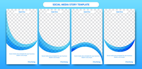 Simple clean and formal social media story design template with white and blue curve of horizon swoosh