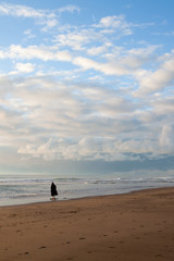 Fototapeta na wymiar Lone figure standing at the sea's edge