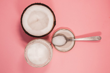 Ripe coconut fruit and coconut oil