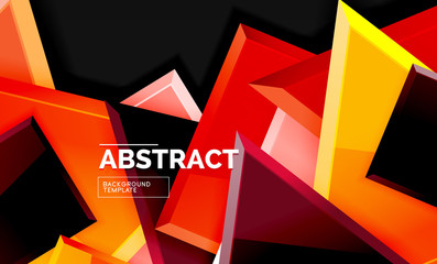 Glossy mosaic style geometric shapes - squares and triangles on black