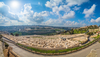 Fototapeta na wymiar Panorama of Jerusalem, Israel. View from the Olive Mount