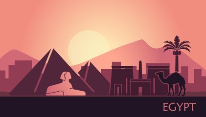 Fototapeta premium Stylized landscape of Egypt at sunset. Vector illustration