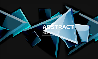 Glossy mosaic style geometric shapes - squares and triangles on black