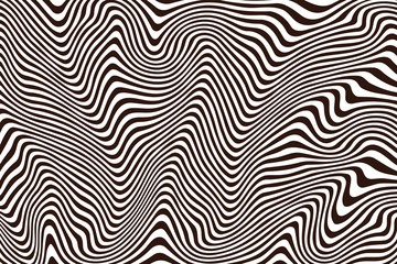 Striped curved pattern. Bown and white stripes. Optical illusion. Abstract background. Vector illustration