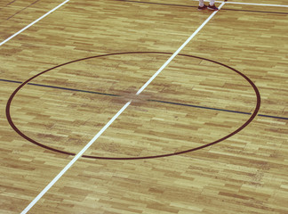 Lines on floor. Worn out wooden floor.