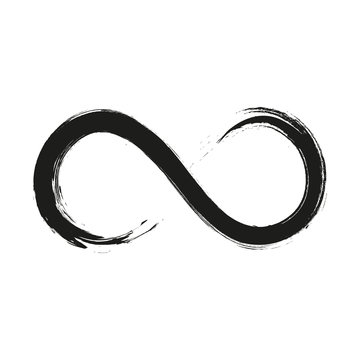 Grunge infinity symbol. Hand painted with black paint. Grunge brush stroke. Modern eternity icon. Graphic design element. Infinite possibilities, endless process. Vector illustration.
