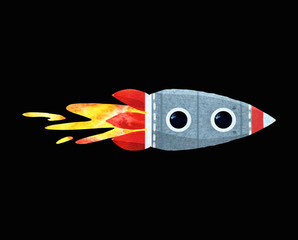 children's watercolor illustration of a rocket