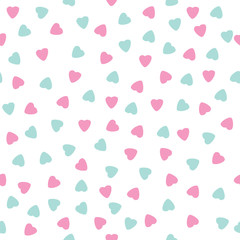 pattern with blue and pink heart on white background