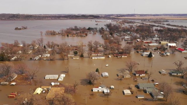 The Town of Pacific Junction Iowa is completely Submerged in the Flood of March 2019