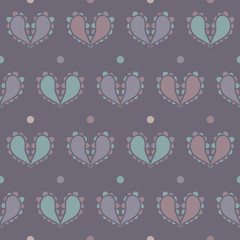 Vector Paisley Hearts Design with dots seamless pattern background.