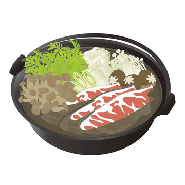 japanese hot pot with meat and vegetables clip art preview