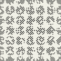 Fototapeta na wymiar Geometric seamless pattern with pixel structure. Monochrome circle pattern with white background