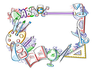 Back to School concept with book, pen, pencil and other sattionery object in vector