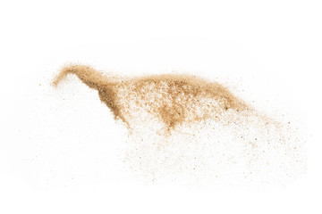 Sand launch on white background ,throwing freeze stop motion object design