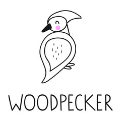 Woodpecker in scandinavian, nordic style. Simple hand drawn vector illustration design. Best for nursery, childish textile, apparel, poster, postcard.