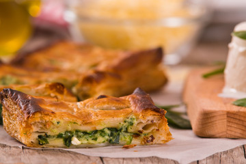 Pie with spinach and ricotta cheese.