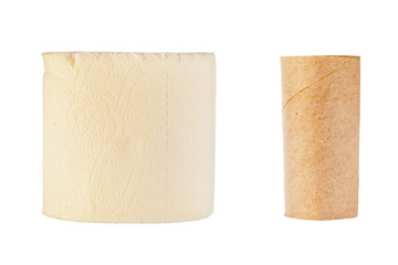 Empty toilet paper roll isolated over white background.