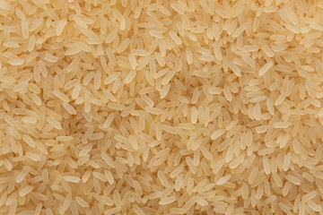 Rice in a white saucer on a gray concrete background