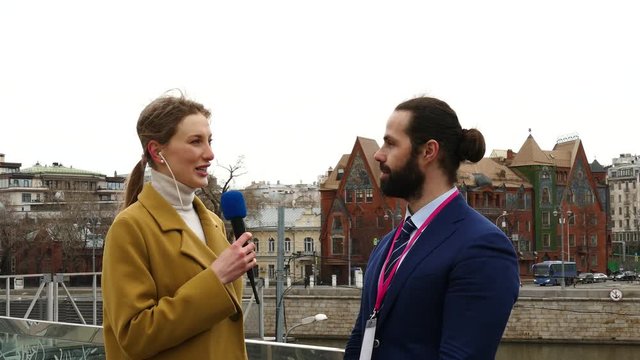 Tv Journalist Getting Interview With Politician