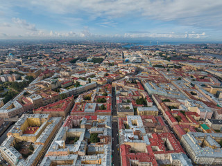 Panoramic view of Saint Petersburg, drone photo, summer day. Sennoy District