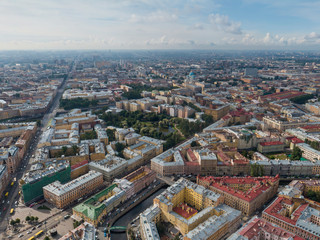 Panoramic view of Saint Petersburg, drone photo, summer day. Sennoy District. Yusupov garden