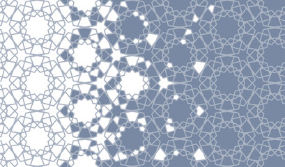 Arabesque vector seamless pattern. Geometric halftone texture with color tile disintegration or breaking
