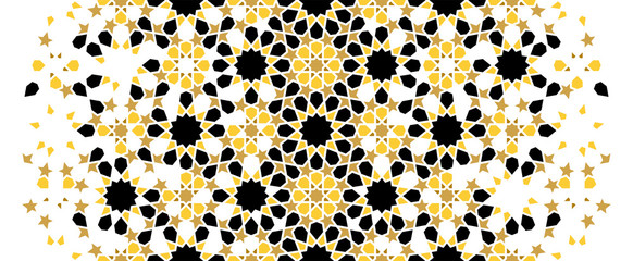 Arabesque vector seamless pattern. Geometric halftone texture with color tile disintegration or breaking