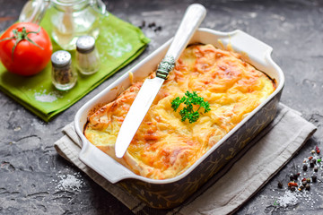 Cabbage casserole with rice and cheese.