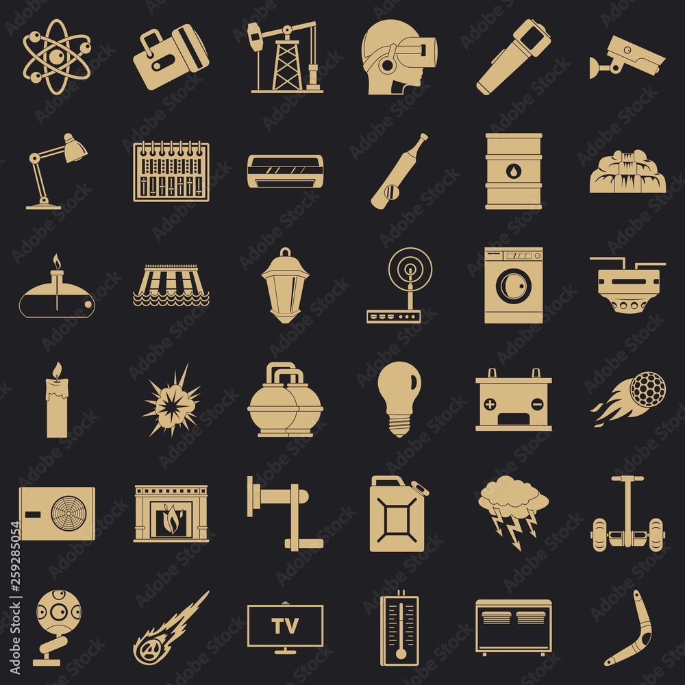 Poster energy icons set. simple style of 36 energy vector icons for web for any design