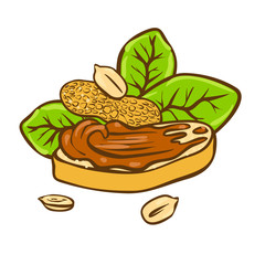 Peanut butter on bread doodle vector icon. Cartoon illustration of peanut icon for web design. Nuts hand drawn emblems and labels isoleted on white backgraund