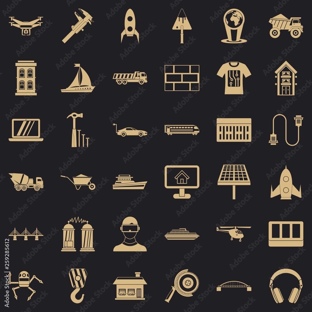 Poster engineering icons set. simple style of 36 engineering vector icons for web for any design