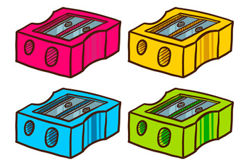 Hand Drawn Sharpener icon set. Doodle set of sharpener vector icons for web design isolated on white background
