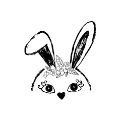 Cute bunny face. Vector illustration. Hand drawn design elements for print, poster, invitation, t-shirts.