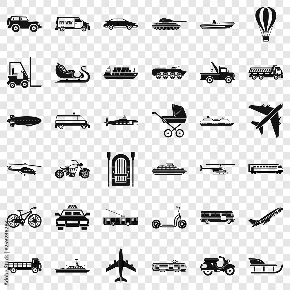 Poster transport with driver icons set. simple style of 36 transport with driver vector icons for web for a
