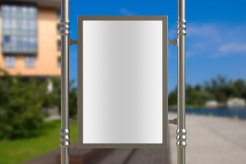 3D rendering of blank billboard (empty advertisement) with city background. Empty mockup template