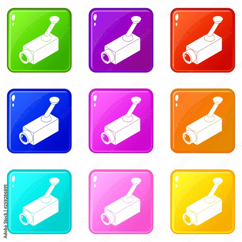 Poster security camera icons set 9 color collection isolated on white for any design