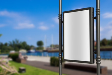 3D rendering of blank billboard (empty advertisement) with city background. Empty mockup template