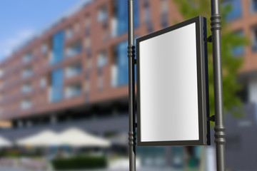 3D rendering of blank billboard (empty advertisement) with city background. Empty mockup template