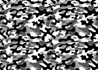 Black and white camouflage repeats seamless. Masking camo. Classic clothing print. Vector monochrome seamless pattern - 259287262