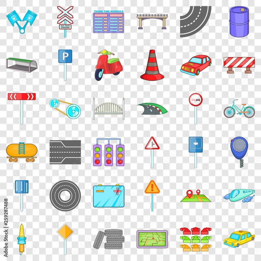 Poster transport part icons set. cartoon of 36 transport part vector icons for web for any design