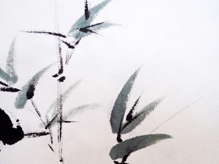 Paintbrush Black Ink Splash on white paper abstract background.