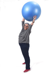 woman with ball on white background