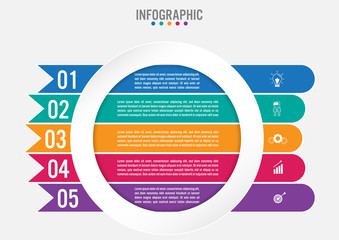 Business infographic template with 5 options circular shape