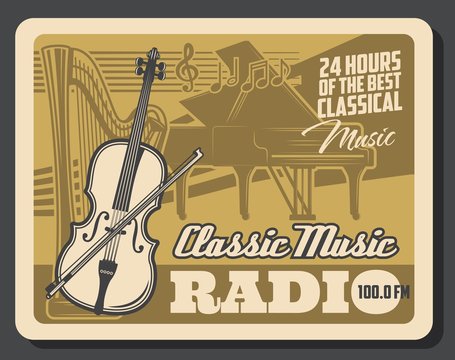 Classic musical instruments. Classical music radio