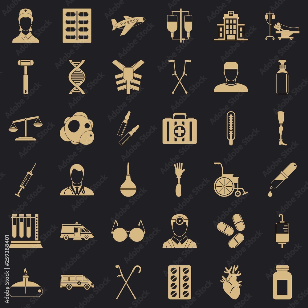 Poster first kid icons set. simple style of 36 first kid vector icons for web for any design