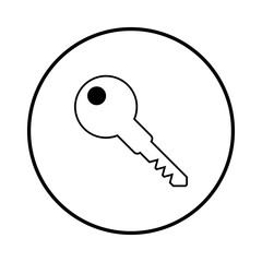 Key icon in black circle on white background