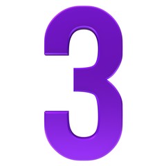 number 3 three purple numeral sign 3d render isolated on white