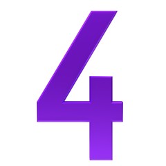 number 4 four purple numeral sign 3d render isolated on white